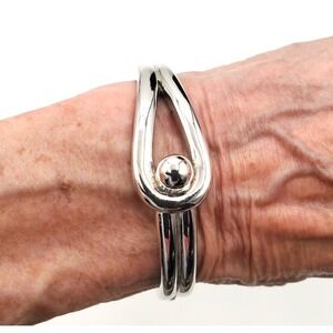 Vintage Monet Modernist Silver Tone Sculptural Clamper Bracelet
